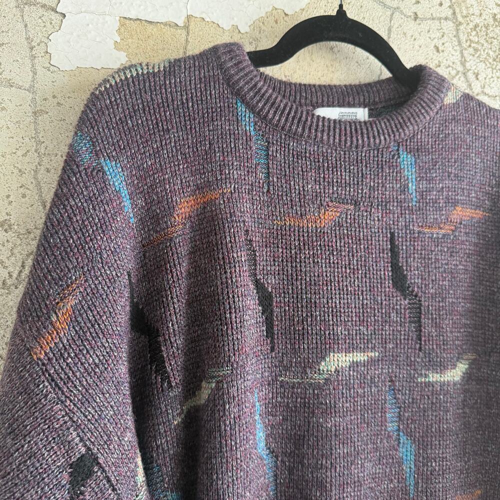 Vtg Grandpa Sweater Geometric Knit Purple‎ Abstract 90s Ziziano USA Made Mens XL - Picture 2 of 8